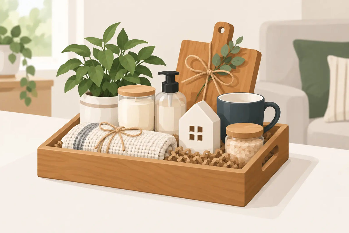 Housewarming Gift Basket with a Wooden Tray