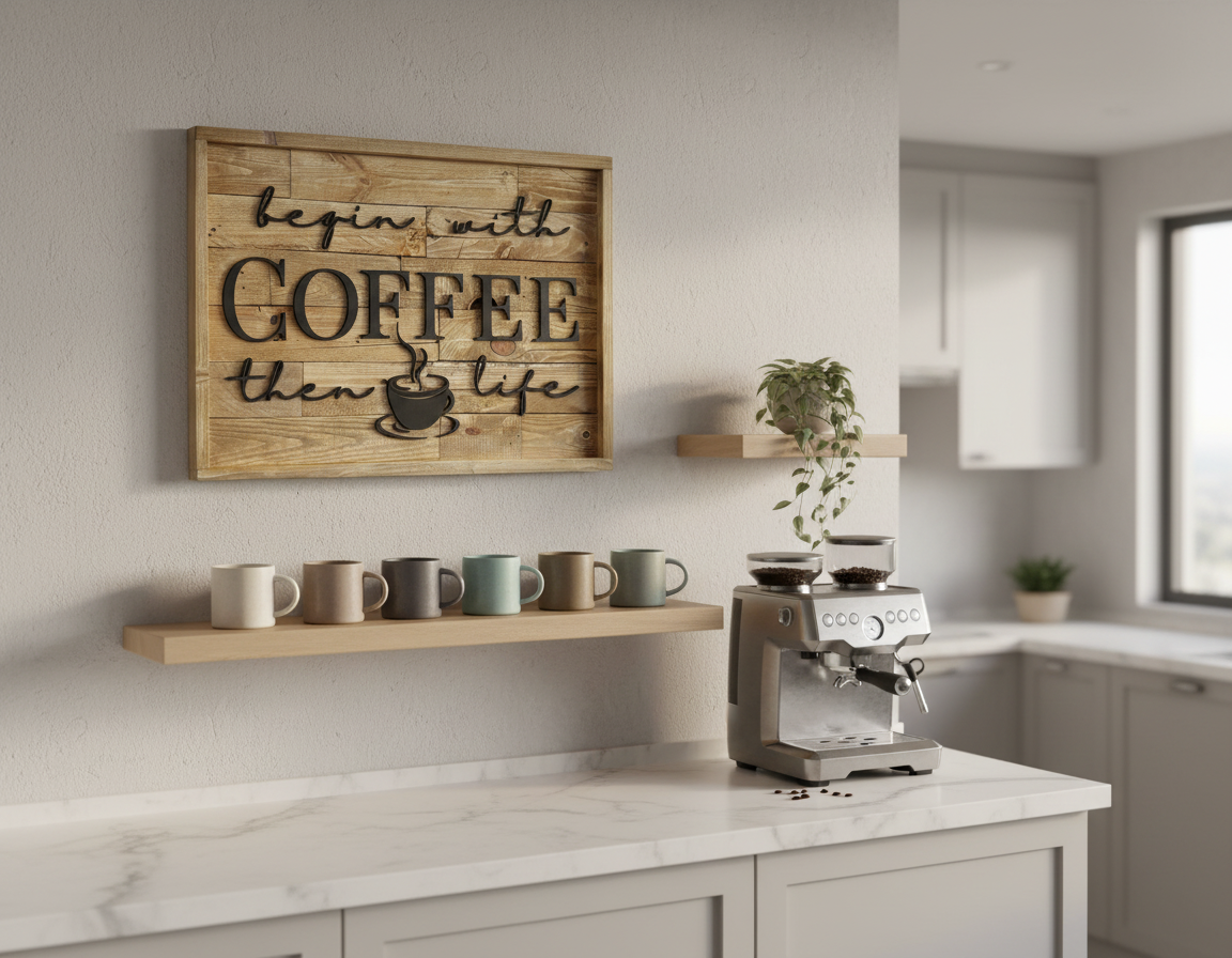 Begin With Coffee Then Life Sign | Rustic Pallet Wood Coffee Bar Wall Art image 6