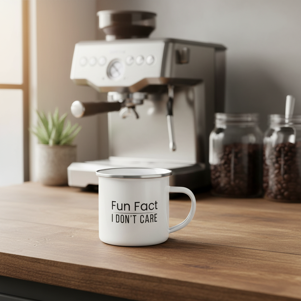 Sarcastic Mug “Fun Fact I Don’t Care”, Funny Rude Coffee Mug, Enamel Camping Mug