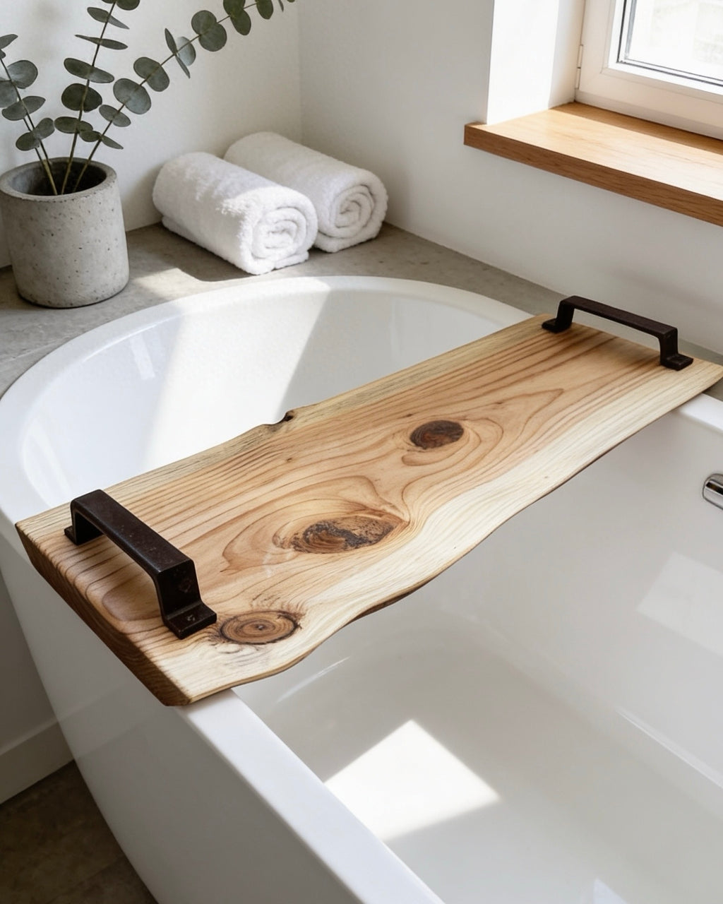 Rustic Solid Wood Bathtub Tray | Wooden Bath Caddy