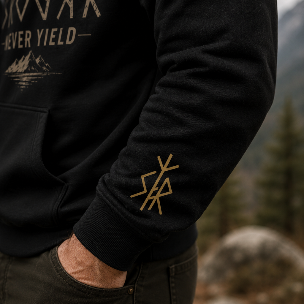 Hold Fast Never Yield Hoodie, Nordic Outdoor Sweatshirt, Men’s Adventure Hoodie
