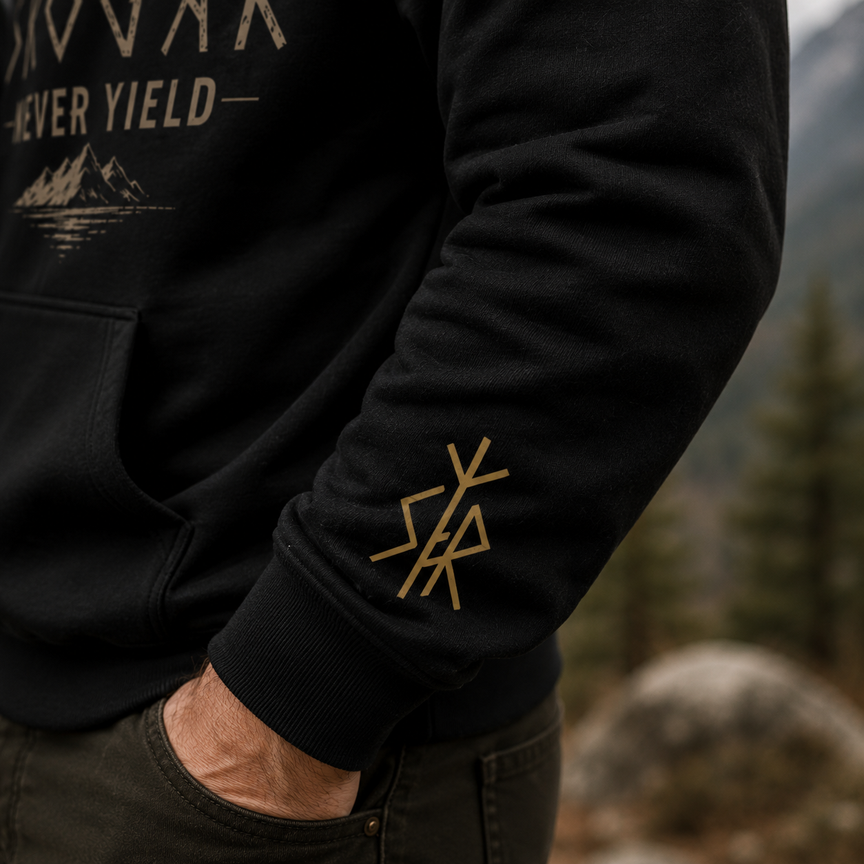 Hold Fast Never Yield Hoodie, Nordic Outdoor Sweatshirt, Men’s Adventure Hoodie