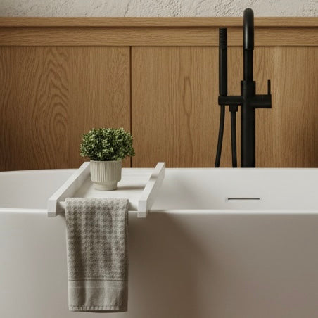 Handmade Bath Caddy | Wooden Bathtub Tray with Towel Rail | Custom Bath Board