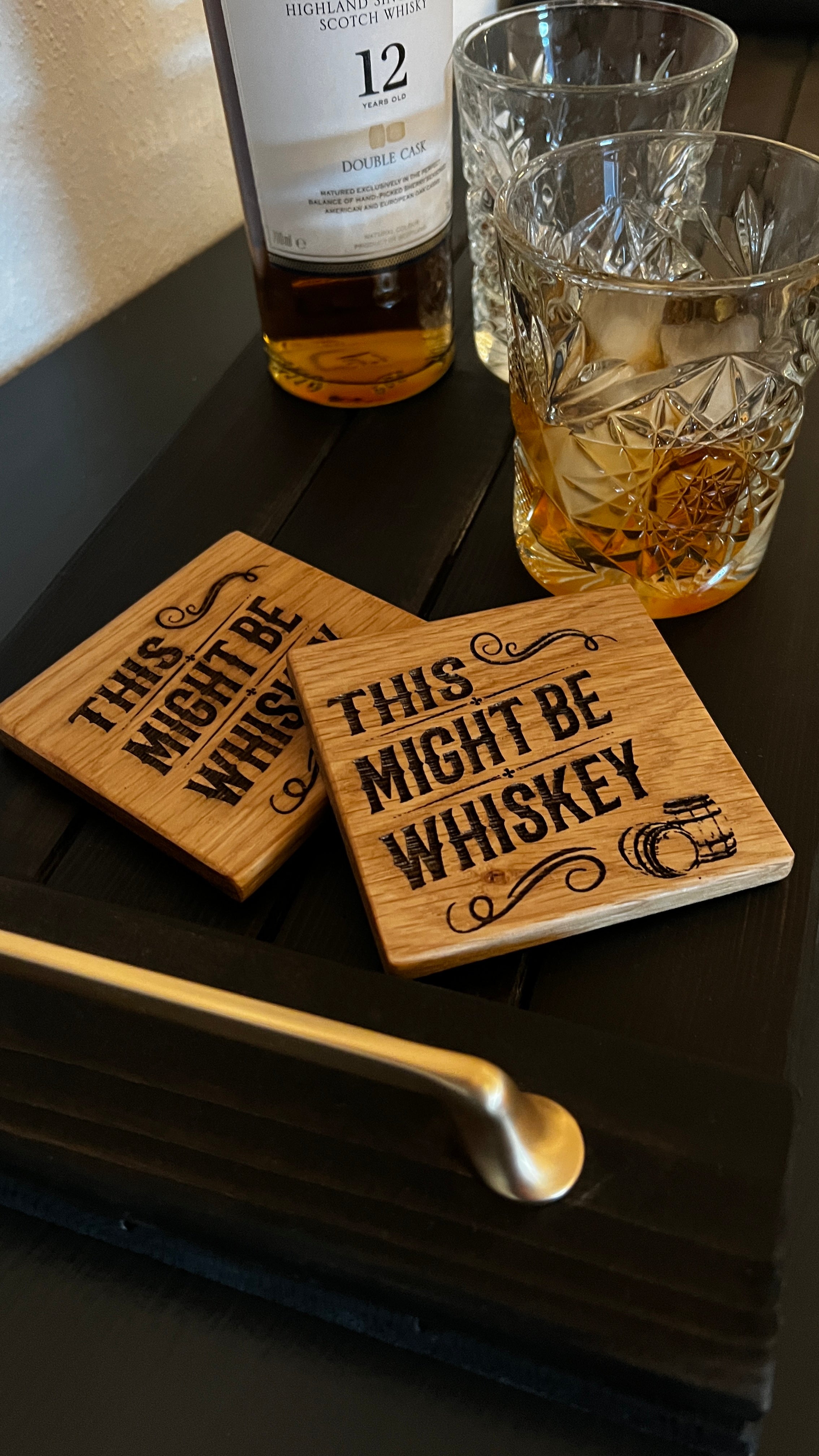 This Might be Whiskey - Rustic Solid Oak Wood Coaster | Perfect for Man Cave image 5