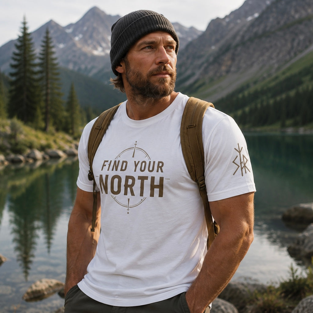Find Your North Compass T-Shirt | Outdoor Adventure Hiking Tee SKOGAR