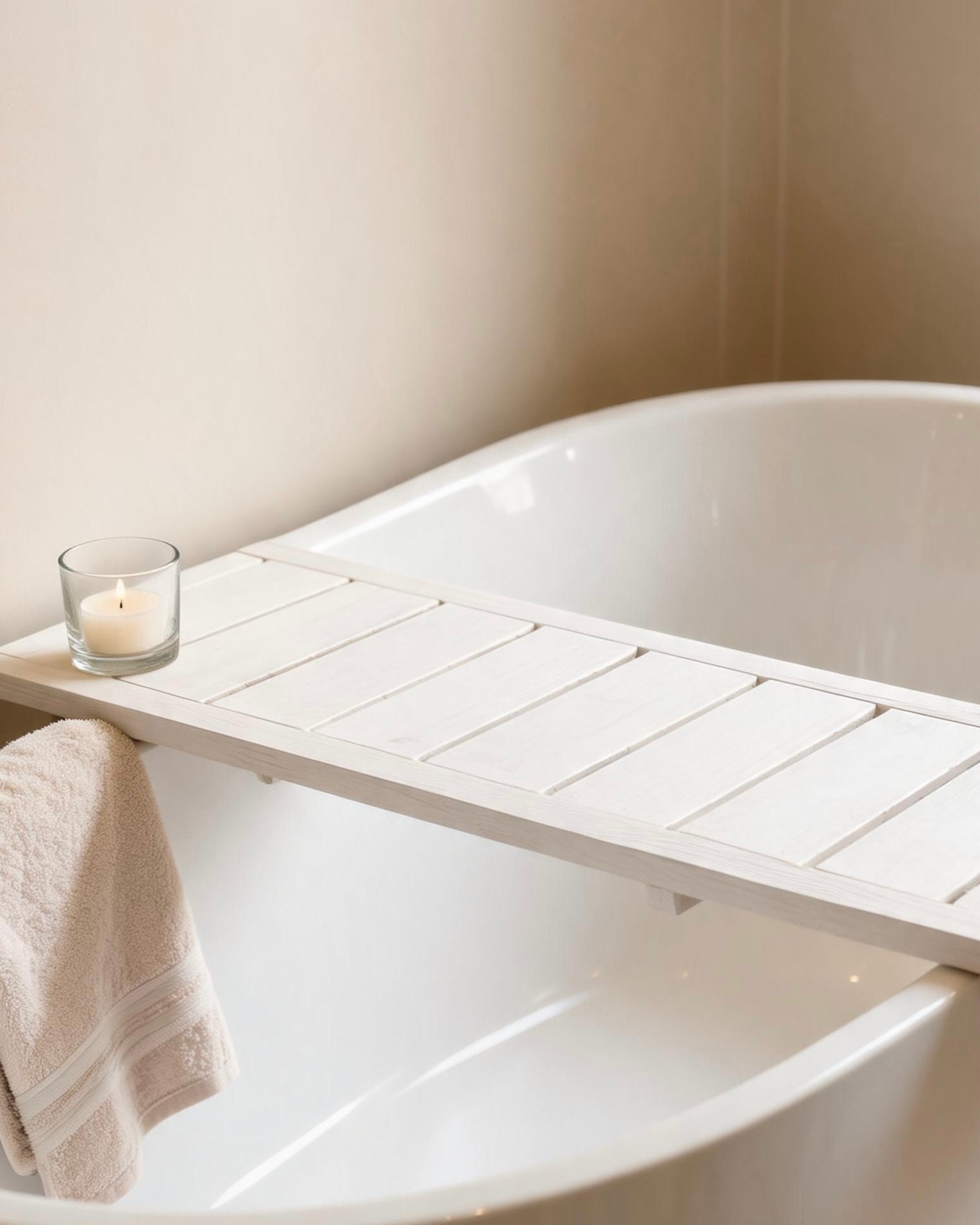 Wooden Bath Caddy Tray | Whitewash Bathtub Tray | Rustic Bath Bridge