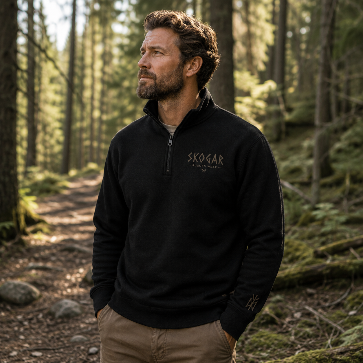SKOGAR Quarter Zip Sweatshirt | Nordic Pullover | Soft Brushed Outdoor Jumper