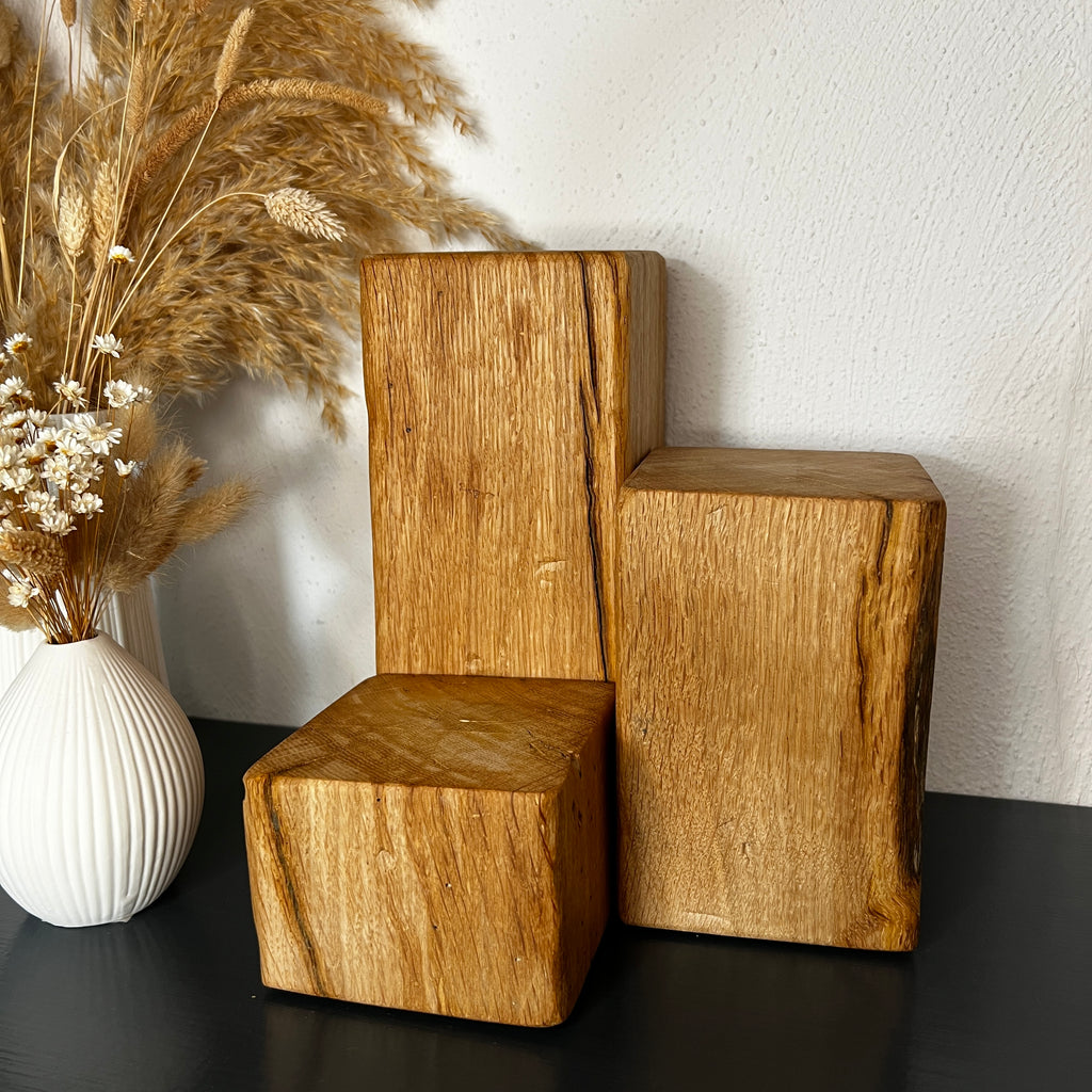 Decorative Oak Wood Blocks – Set of 3 in Natural, Whitewashed or Antique Grey