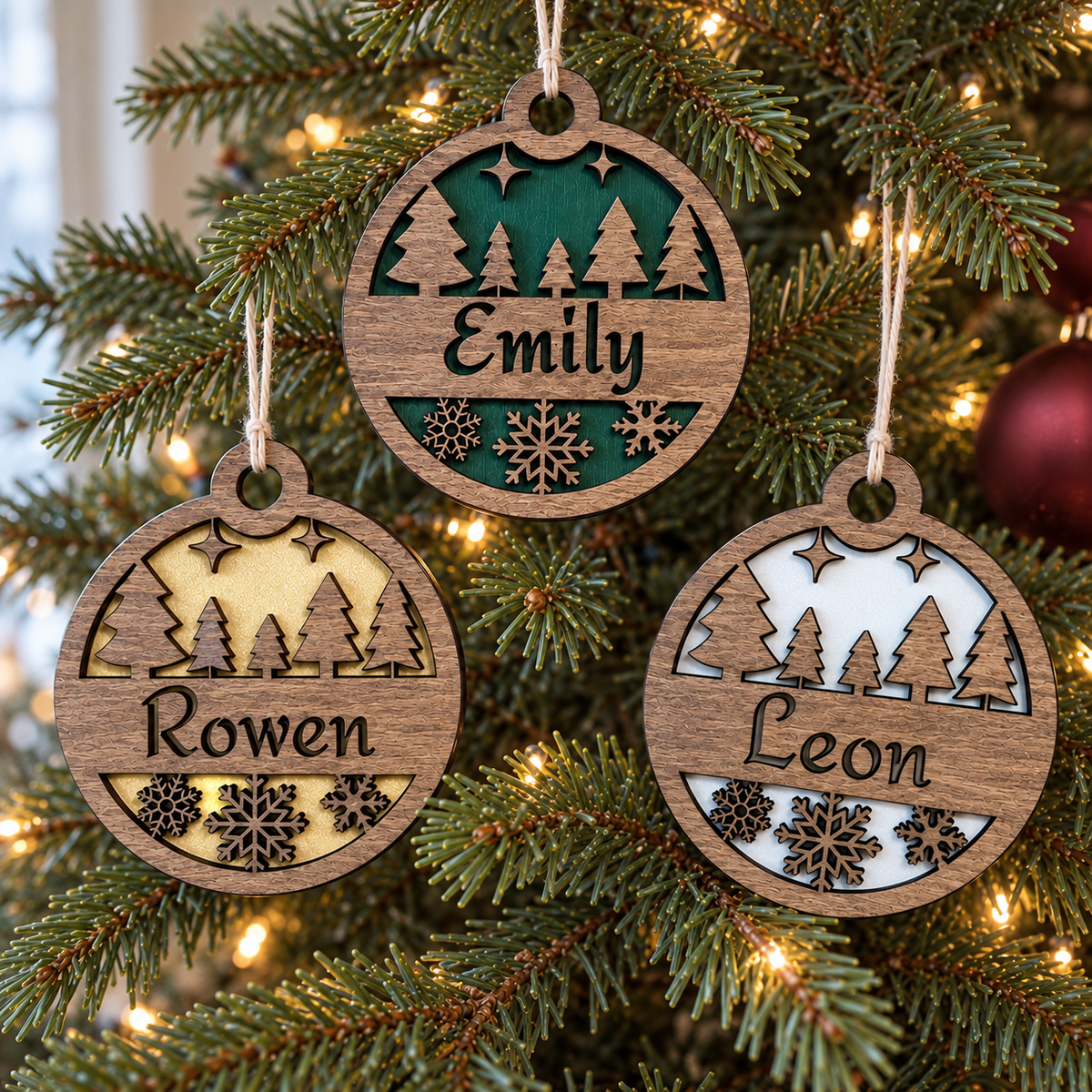 Personalised Wooden Christmas Ornament – Winter Forest