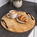 Rustic Wooden Serving Tray, Round Reclaimed Pallet Wood Tray with Metal Handles