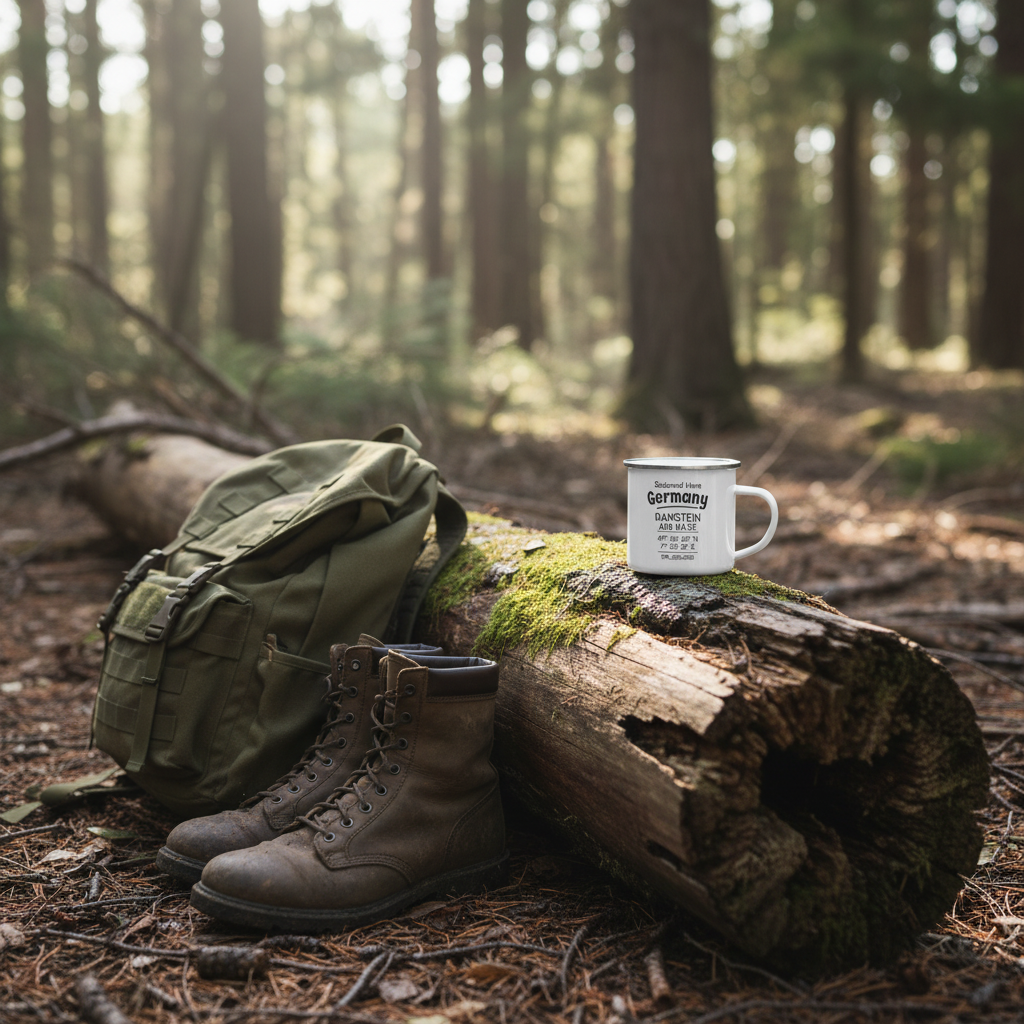 Personalized Military Enamel Mug – Ramstein Air Base Stationed Here Mug