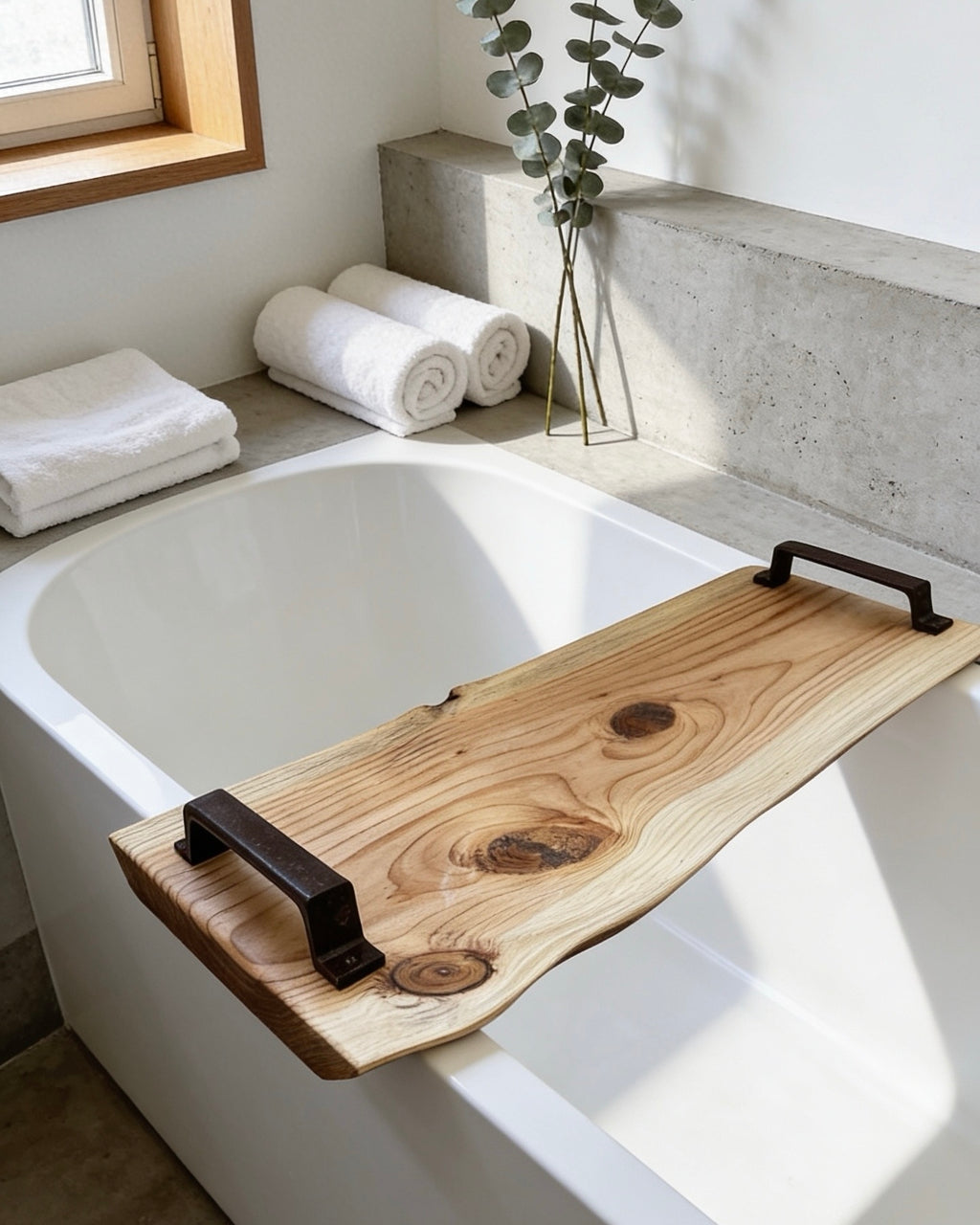 Rustic Solid Wood Bathtub Tray | Wooden Bath Caddy