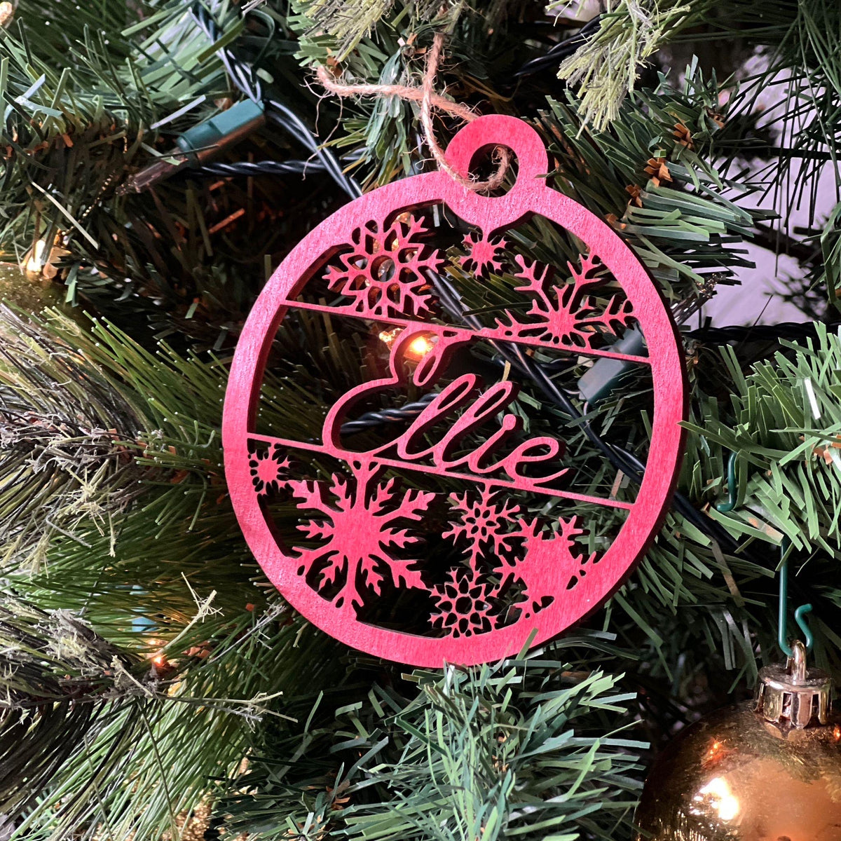 Personalised Wooden Christmas Ornament with Snowflakes