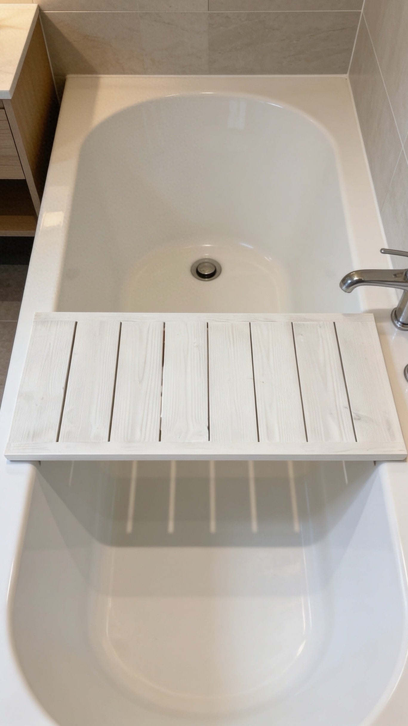 Wooden Bath Caddy Tray | Whitewash Bathtub Tray | Rustic Bath Bridge