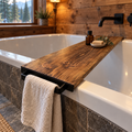 Live Edge Douglas Fir Bath Caddy with Steel Towel Rack
