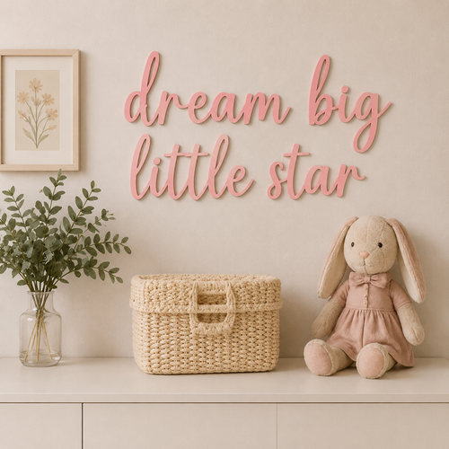 Dream Big Little Star Wooden Nursery Wall Décor | Inspirational Baby Room Sign | Wooden Script Wall Art | Nursery Decoration