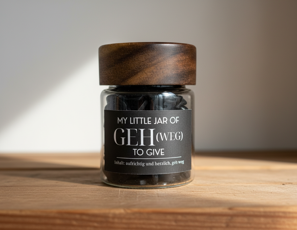 My Little Jar of “GEH (Weg) to Give” | Funny Desk Gift | Laser Cut Wooden Tokens image 6