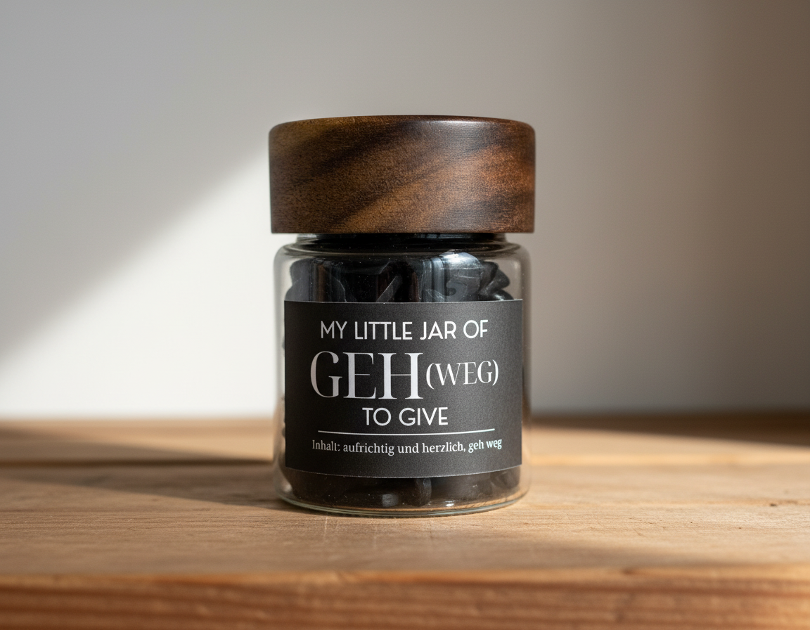 My Little Jar of “GEH (Weg) to Give” | Funny Desk Gift | Laser Cut Wooden Tokens image 6