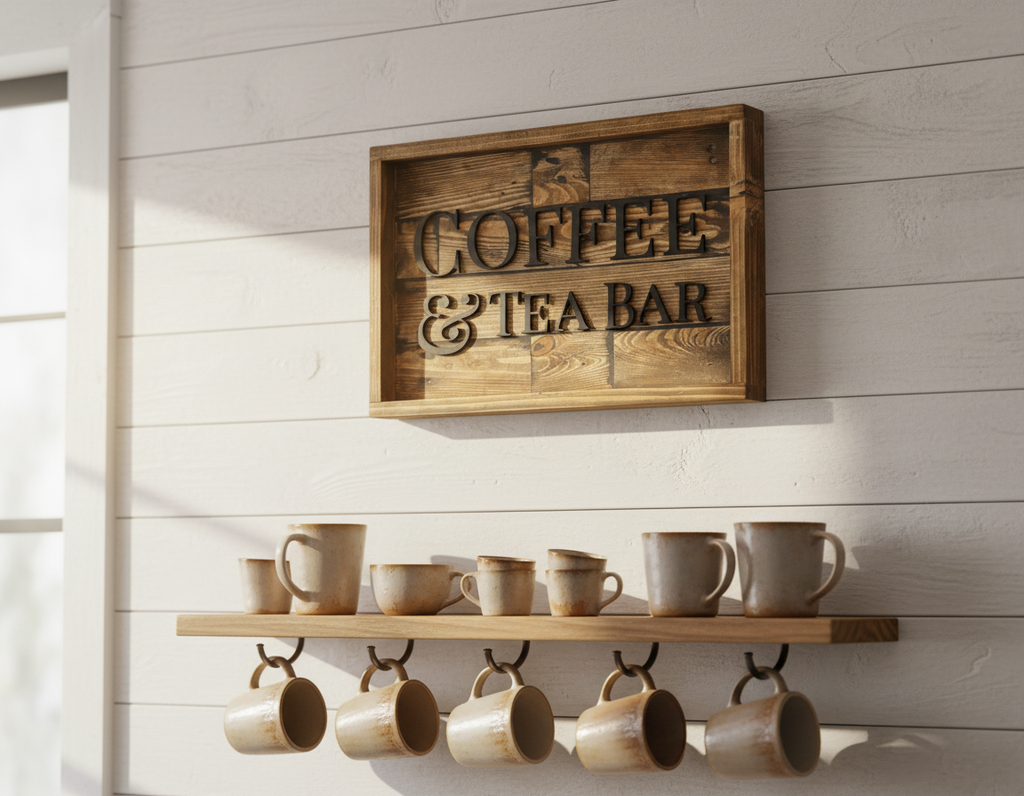 Rustic Coffee & Tea Bar Sign | Reclaimed Pallet Wood Wall Sign image 10