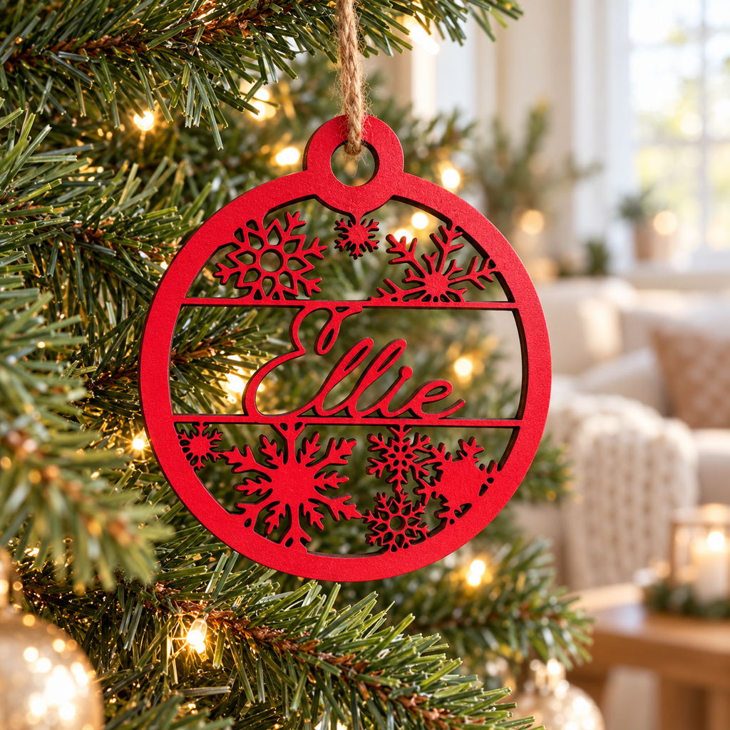 Personalised Wooden Christmas Ornament with Snowflakes