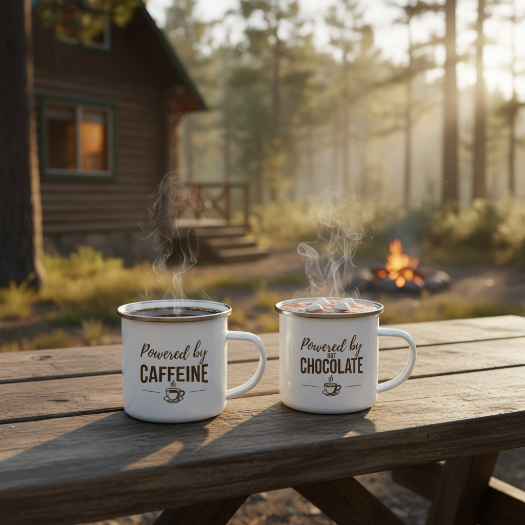 Powered by Caffeine Dad Mug – Funny Camping Mug for Dad