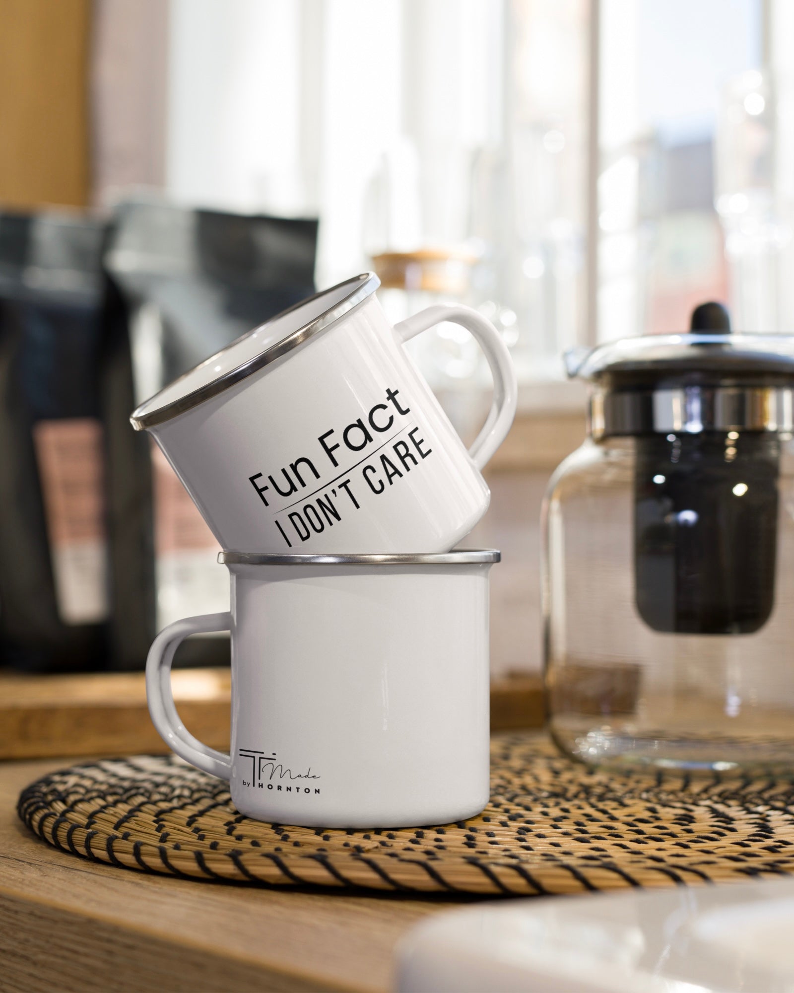 Sarcastic Mug “Fun Fact I Don’t Care”, Funny Rude Coffee Mug, Enamel Camping Mug