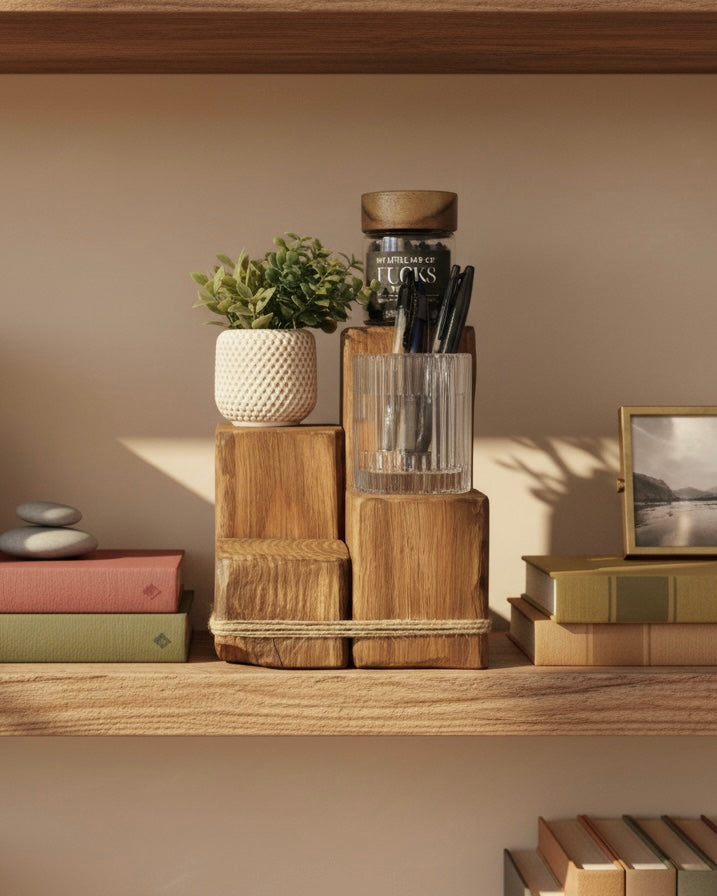Rustic Wooden Desk Organiser | Solid Douglas Block Stand image 3