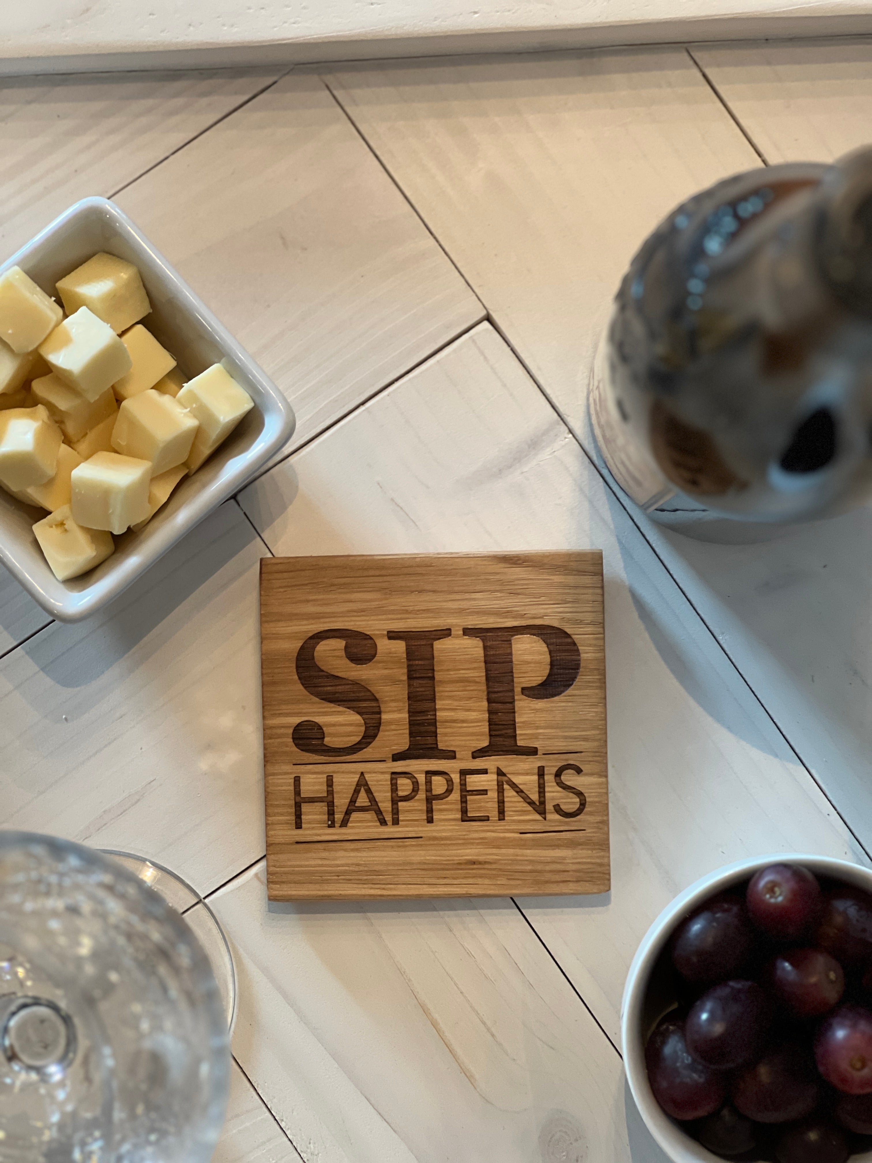 Sip Happens - Rustic Solid Oak Wood Coaster | Sarcastic Drink Coaster image 3
