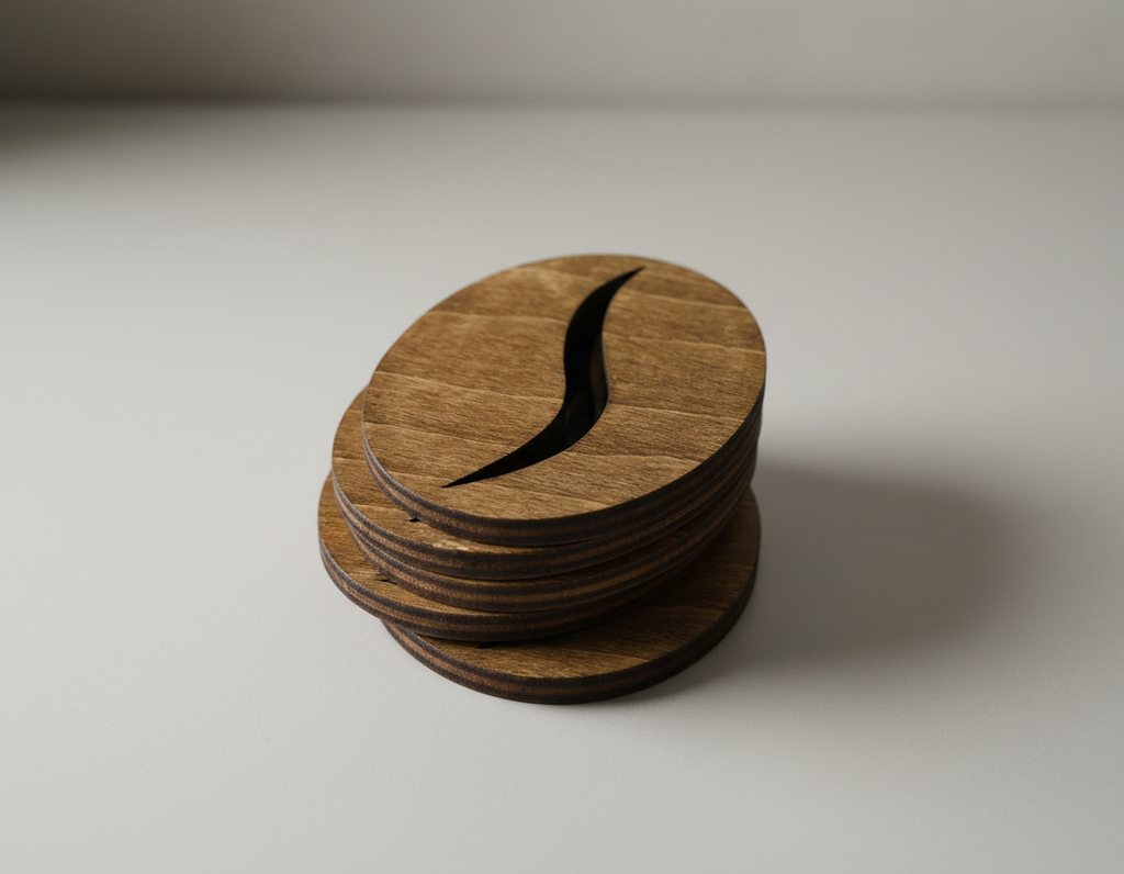 Coffee Bean Coaster Wooden – Beech Wood Coaster with Cork Feet