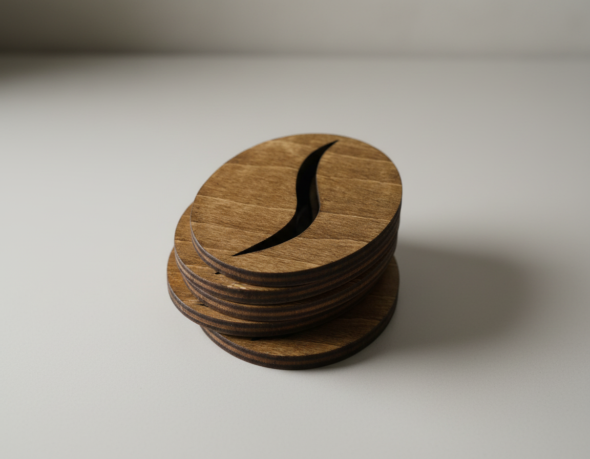 Coffee Bean Coaster Wooden – Beech Wood Coaster with Cork Feet