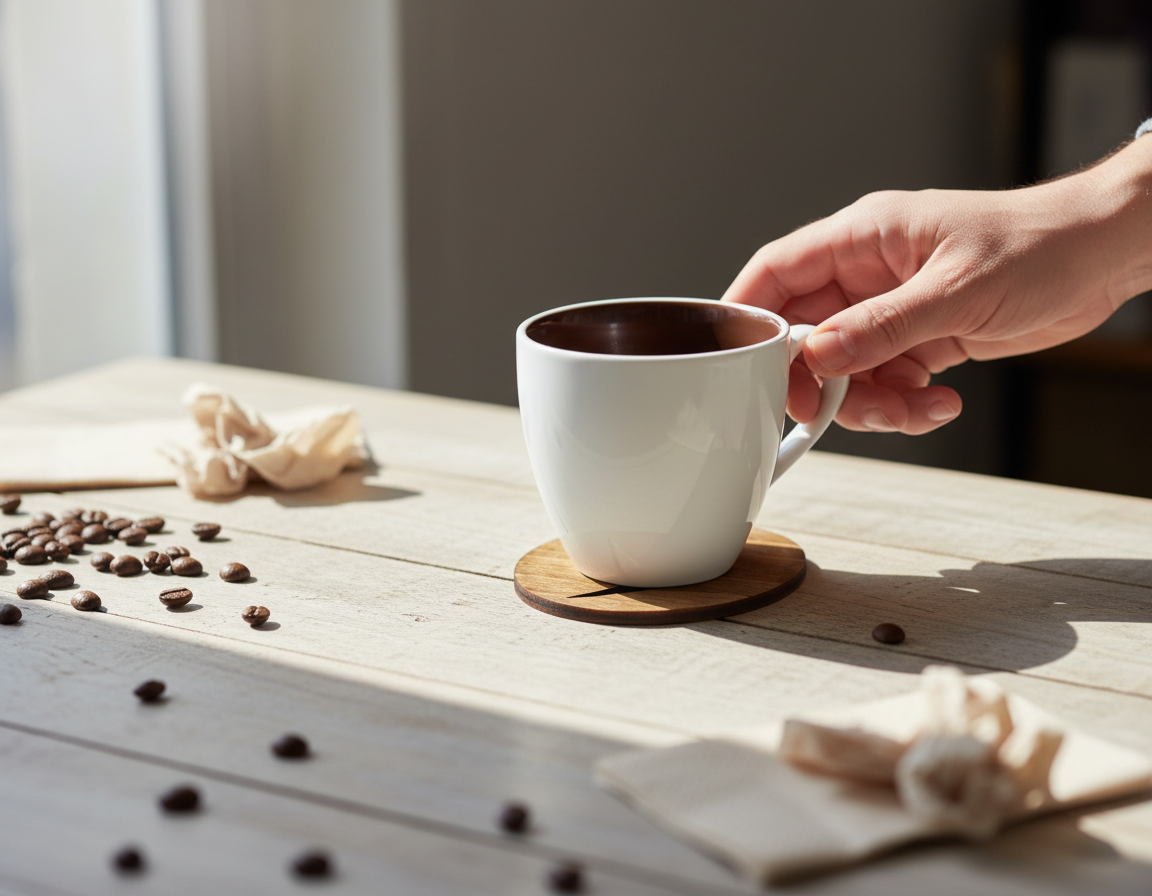Coffee Bean Coaster Wooden – Beech Wood Coaster with Cork Feet