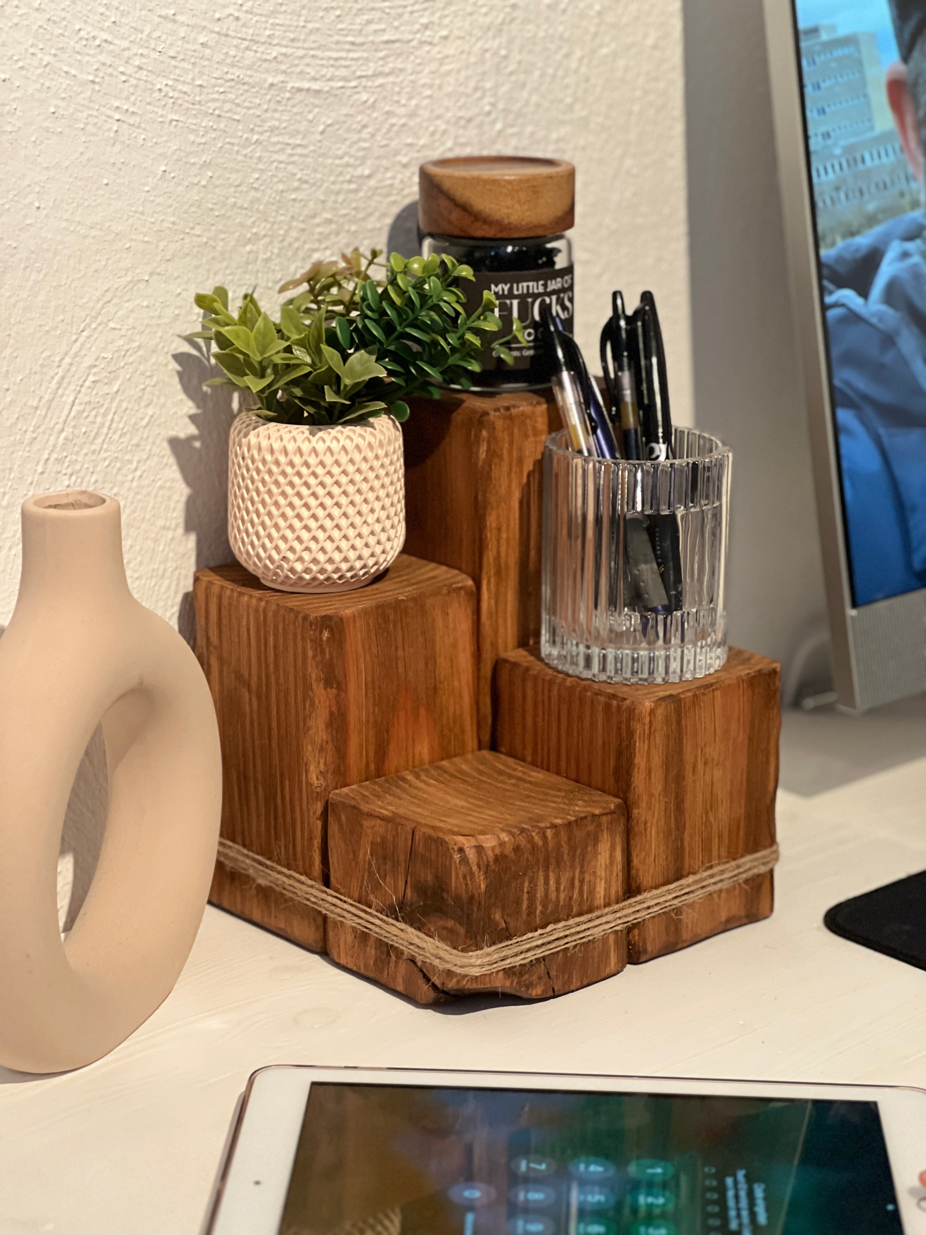 Rustic Wooden Desk Organiser | Solid Douglas Block Stand image 7