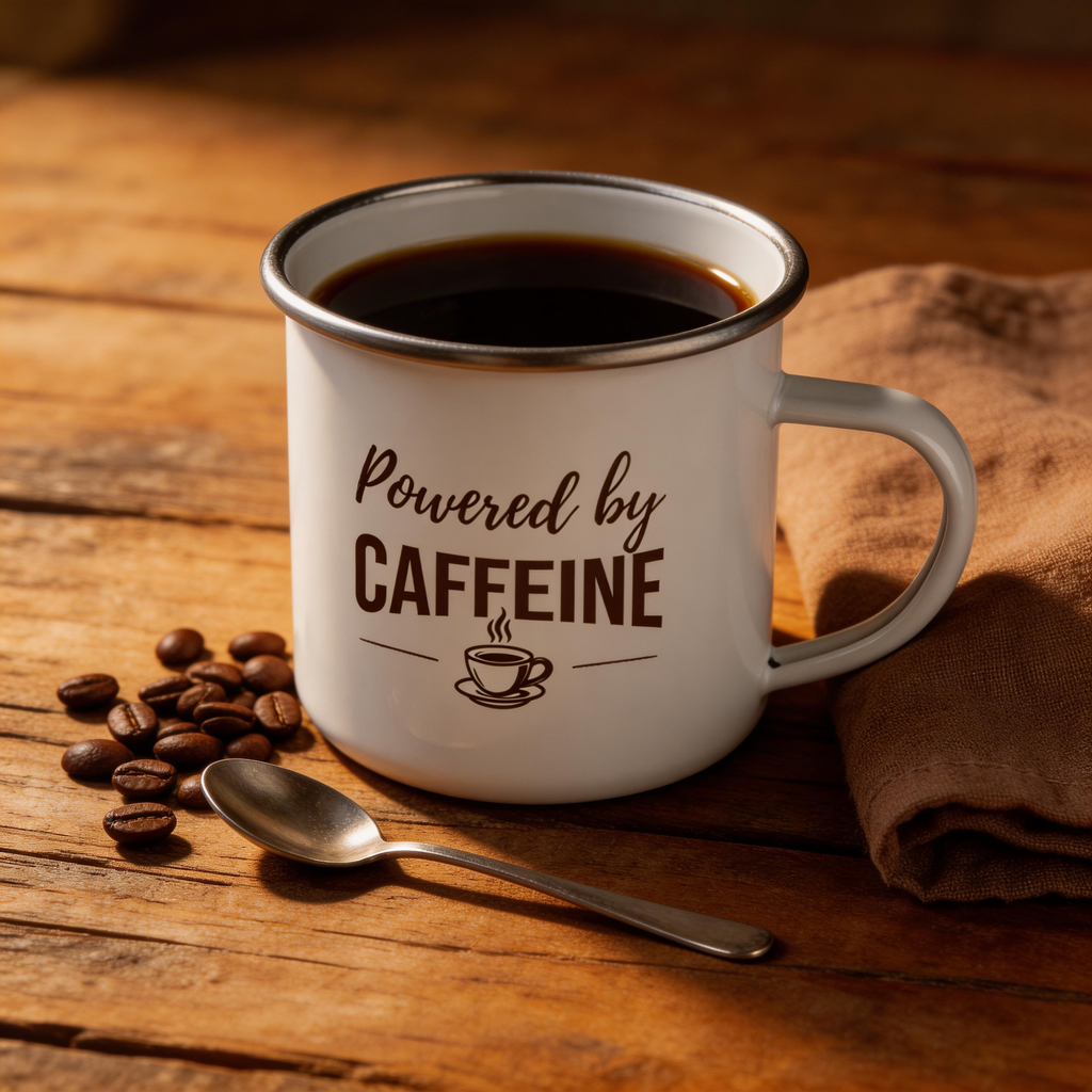Powered by Caffeine Dad Mug – Funny Camping Mug for Dad