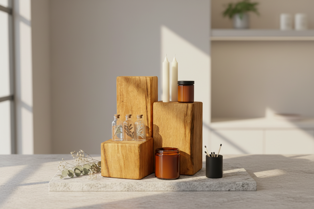 Decorative Oak Wood Blocks – Set of 3 in Natural, Whitewashed or Antique Grey