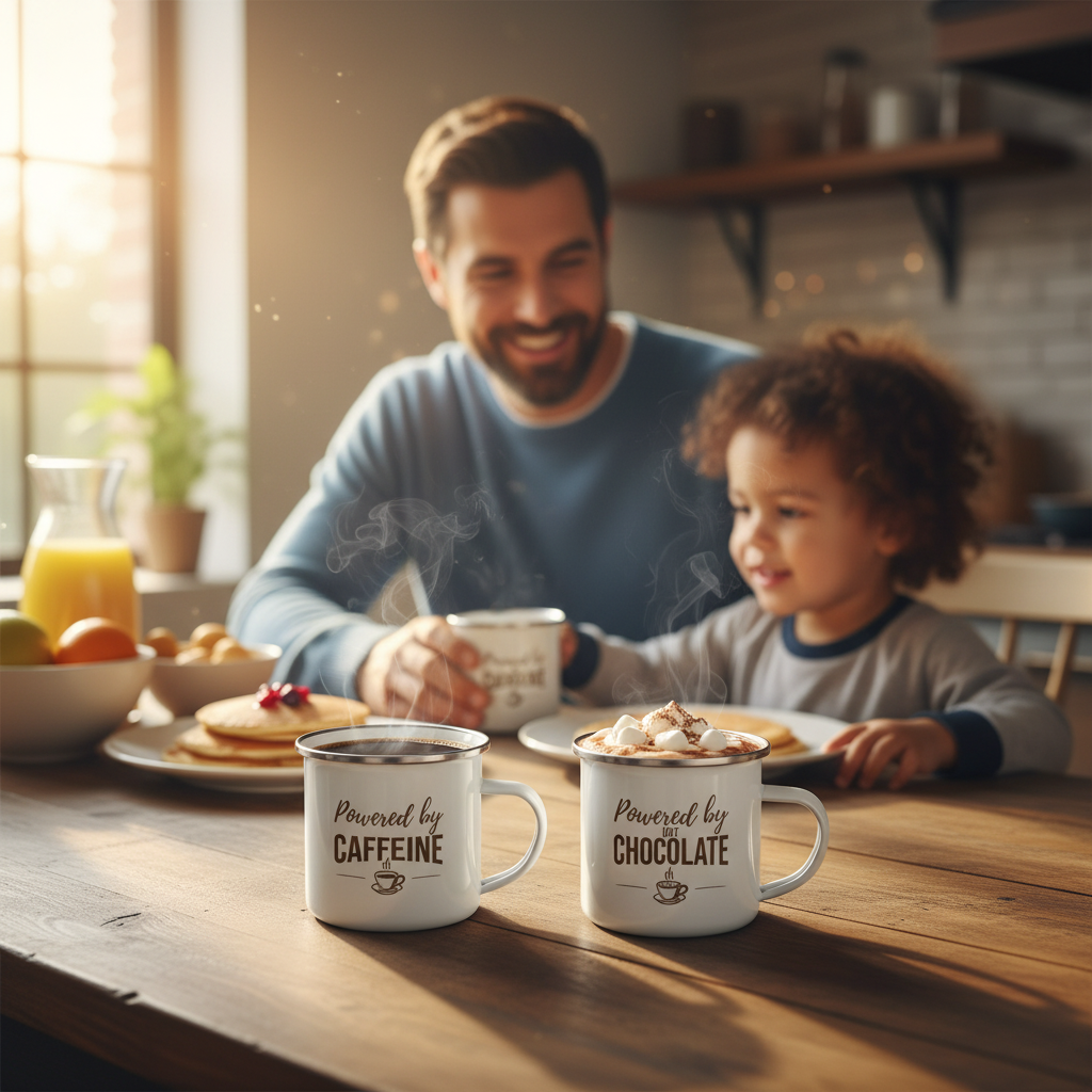 Powered by Caffeine Dad Mug – Funny Camping Mug for Dad
