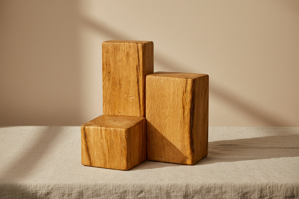 Decorative Oak Wood Blocks – Set of 3 in Natural, Whitewashed or Antique Grey