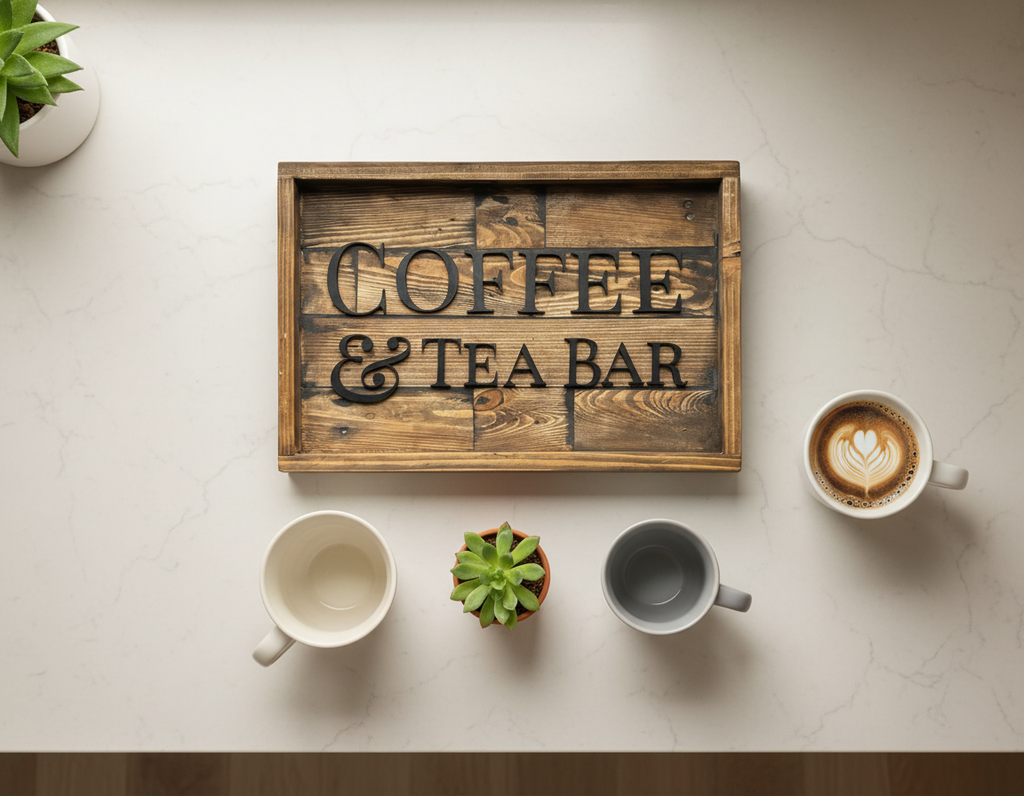 Rustic Coffee & Tea Bar Sign | Reclaimed Pallet Wood Wall Sign image 1