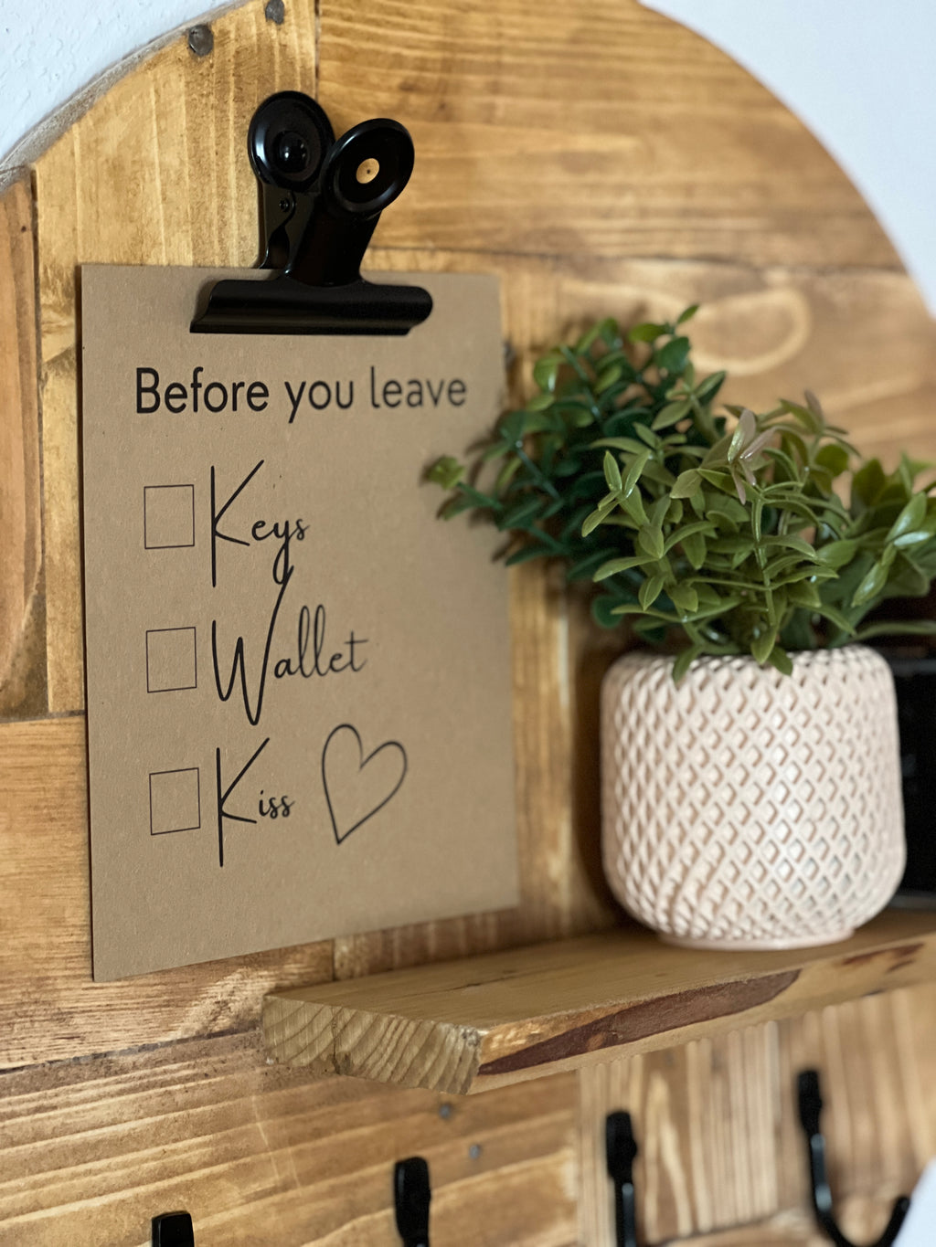Round Wooden Key Holder with Shelf | Rustic Wall Key Organiser