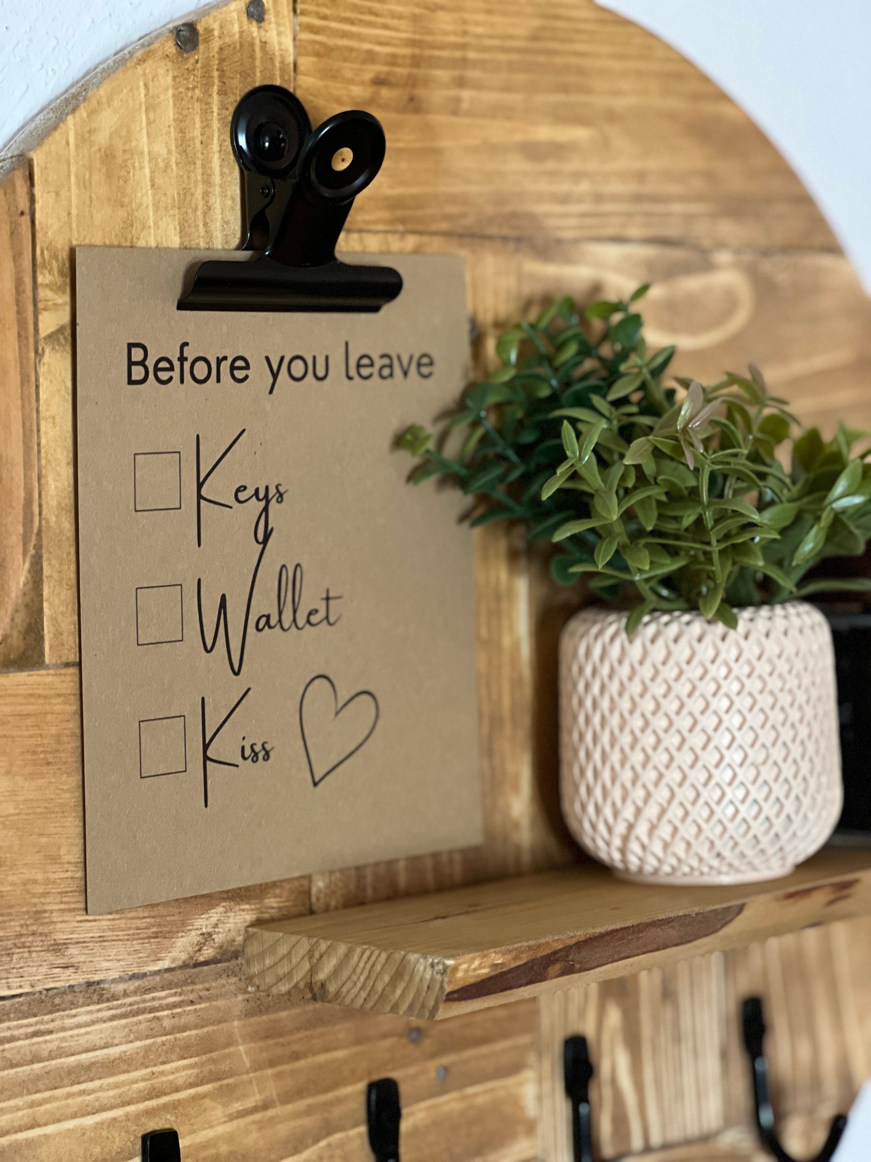 Round Wooden Key Holder with Shelf | Rustic Wall Key Organiser
