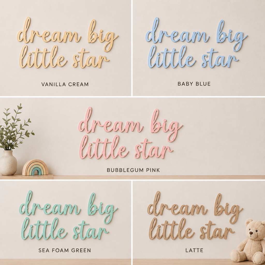 Dream Big Little Star Wooden Nursery Wall Décor | Inspirational Baby Room Sign | Wooden Script Wall Art | Nursery Decoration