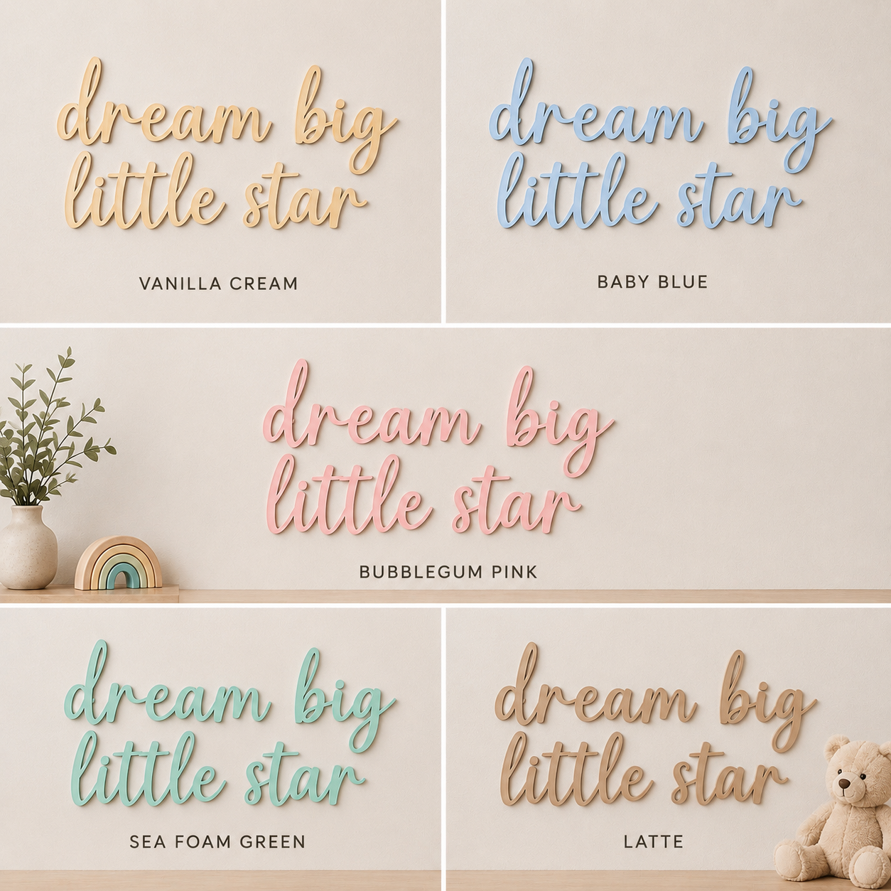 Dream Big Little Star Wooden Nursery Wall Décor | Inspirational Baby Room Sign | Wooden Script Wall Art | Nursery Decoration