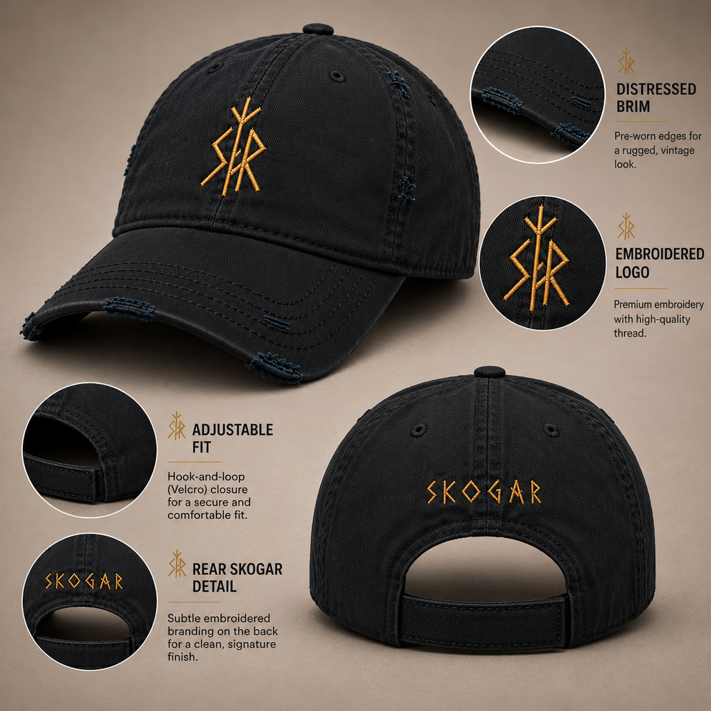 SKOGAR Distressed Dad Hat | Embroidered Outdoor Adventure Cap