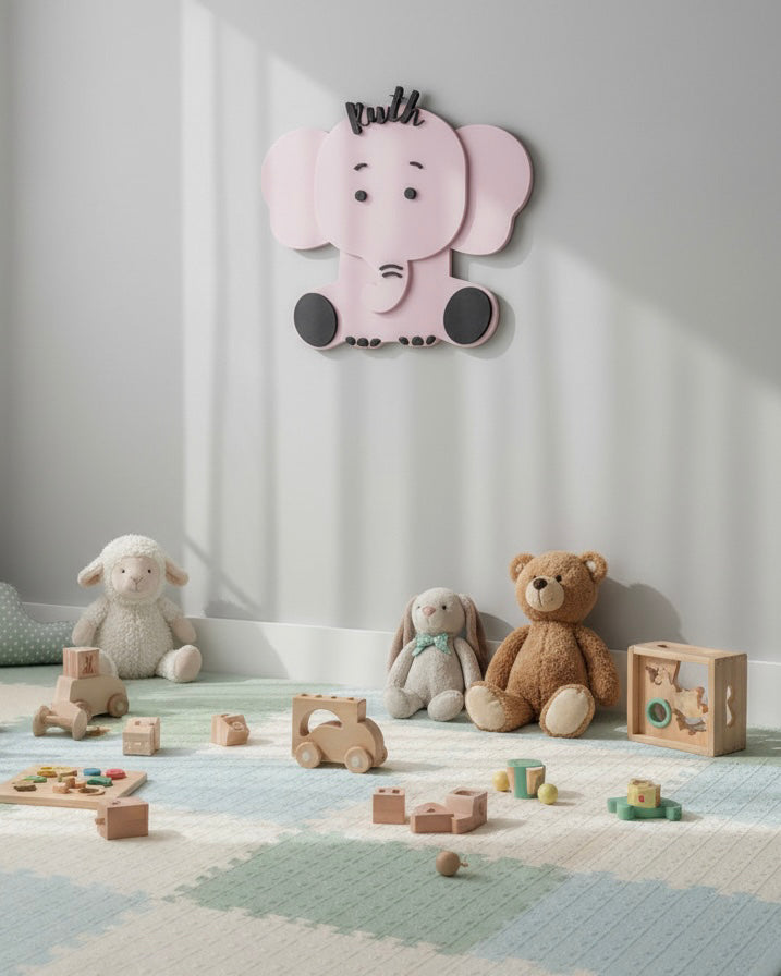 Personalised Elephant Nursery Name Sign – Custom Wooden Name Wall Décor image 4