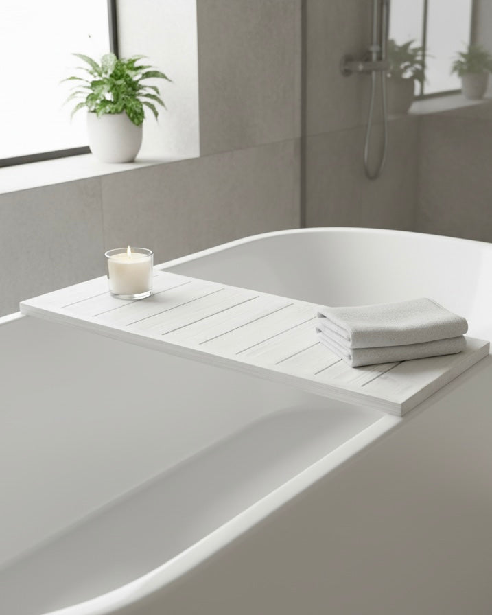 Wooden Bath Caddy Tray | Whitewash Bathtub Tray | Rustic Bath Bridge