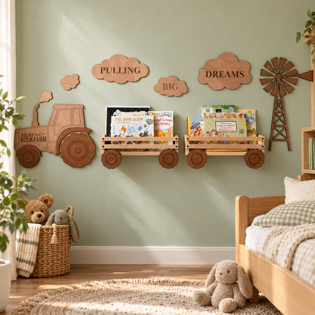 Personalized Tractor Nursery Bookshelf Set