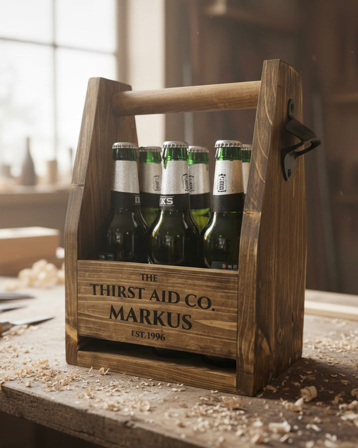 Personalised Beer Caddy Wooden Bottle Carrier with Opener – Custom Beer Holder image 13