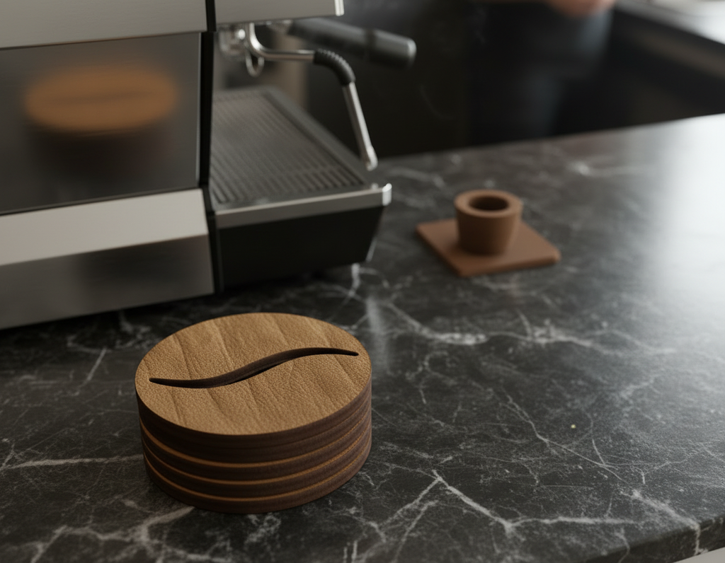 Coffee Bean Coaster Wooden – Beech Wood Coaster with Cork Feet