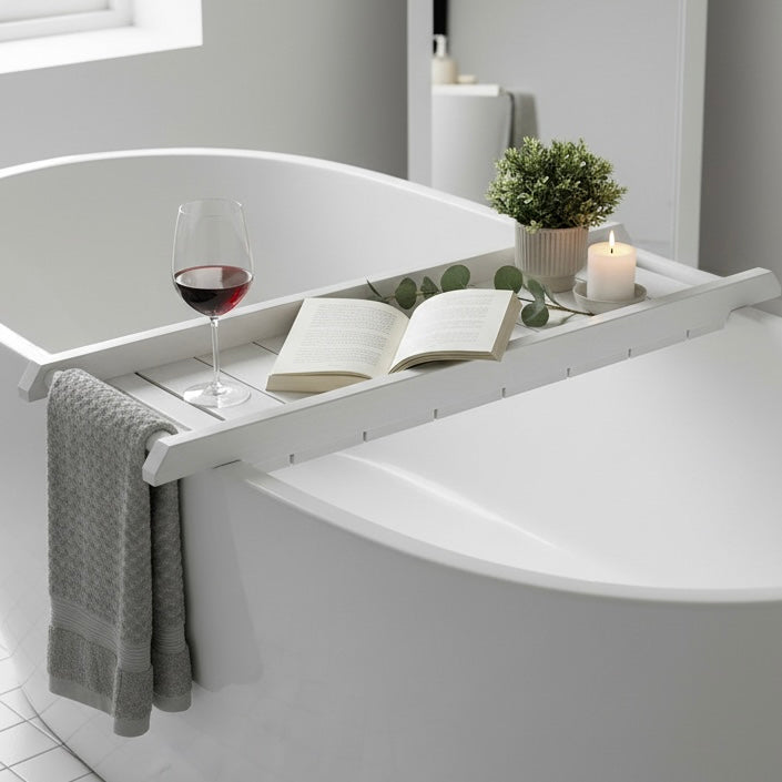 Handmade Bath Caddy | Wooden Bathtub Tray with Towel Rail | Custom Bath Board