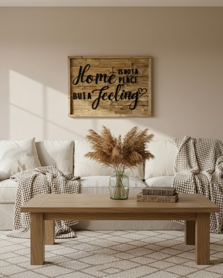 Reclaimed Wood Wall Sign “Home Is Not a Place, But a Feeling” | Rustic Pallet
