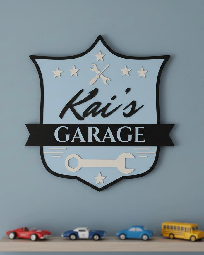 Personalised Wooden Garage Sign for Boys or Girls Room image 0